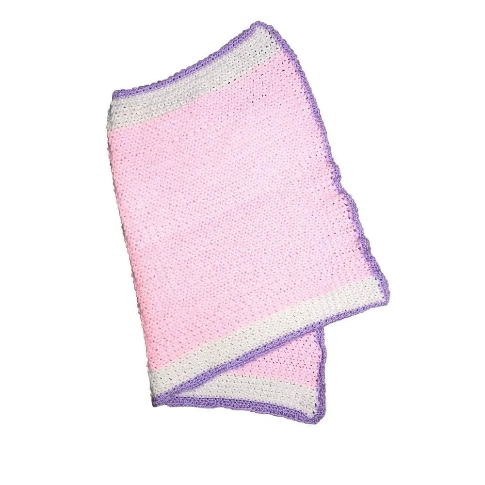 Baby Blanket Handmade Knit Lap Throw Pink Purple 40x30